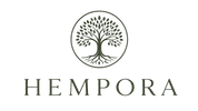 A minimalist logo featuring a circular tree of life with roots and branches in dark green, positioned above the brand name 'HEMPORA' in a matching serif font, all centered on a solid light beige background.