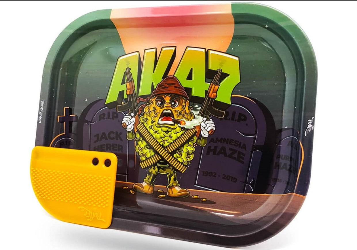 Best Buds Mission AK47 Small Metal Rolling Tray with Magnetic Grinder Card