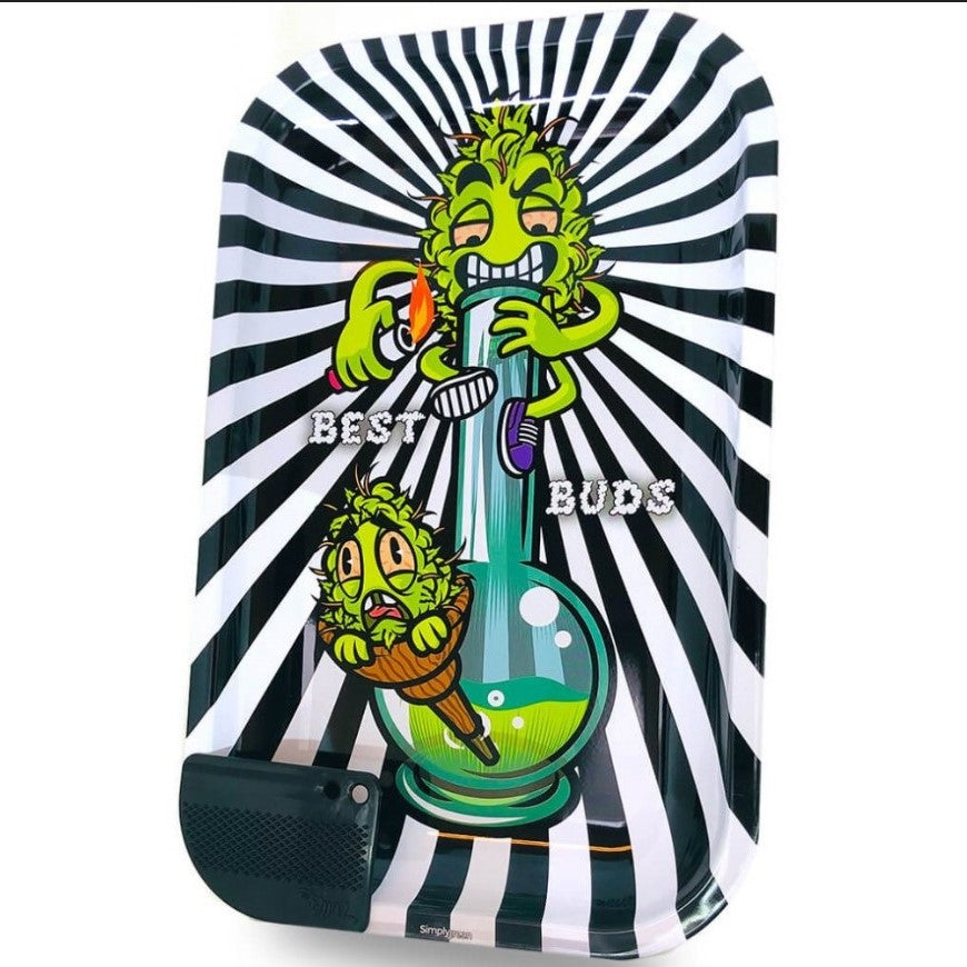 Best Buds Smoke Me Large Metal Rolling Tray with Magnetic Grinder Card